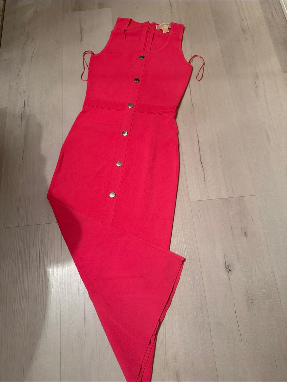 Michael Kors Vibrant Hot Pink Button-Front Maxi Dress
